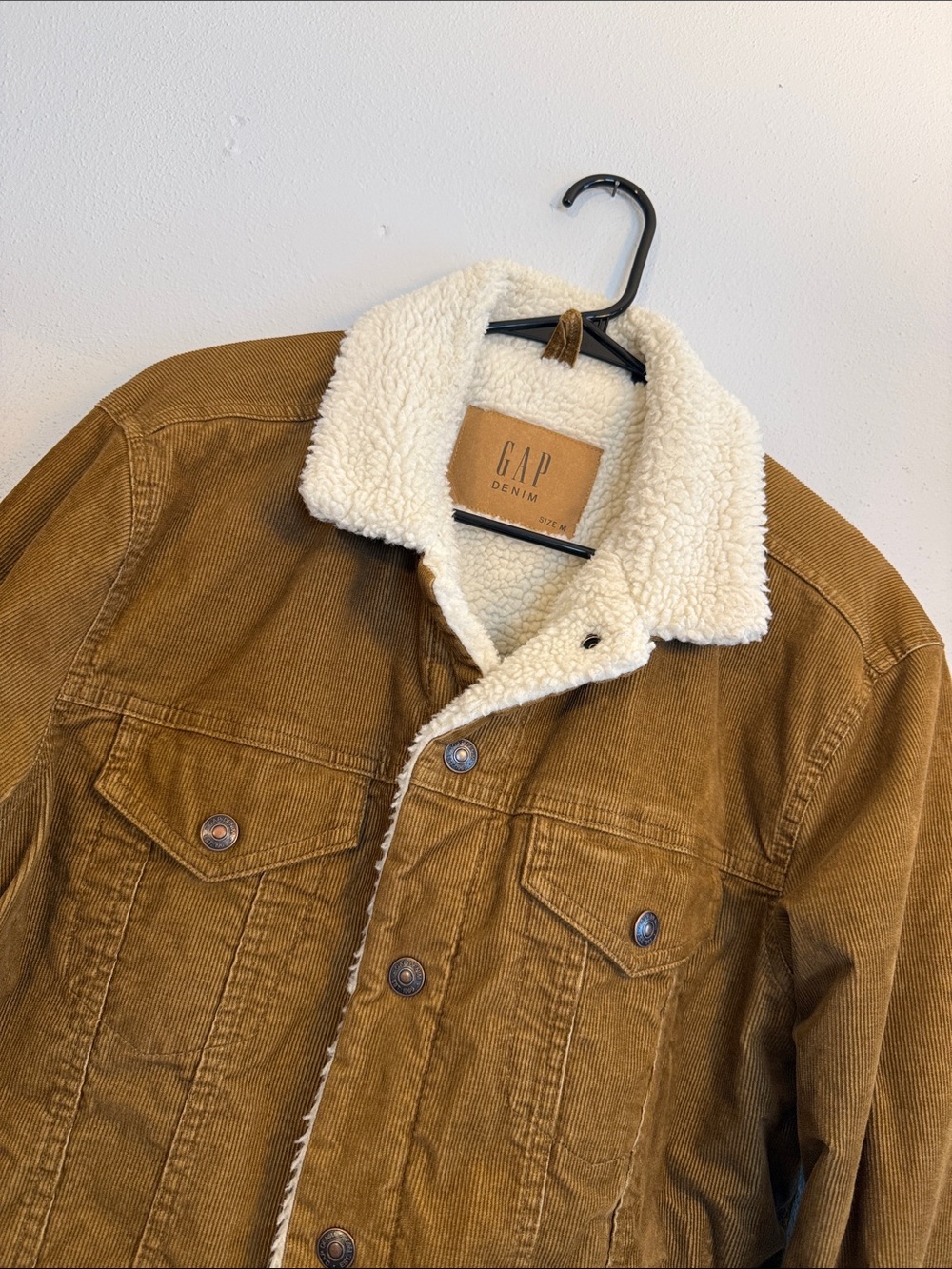GAP Tan Corduroy Bomber Jacket with Cream Sherpa Collar